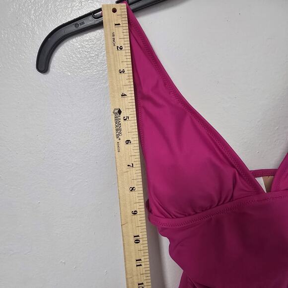 J.Crew Ruched V Neck One‎ Piece Swimsuit Womens Size 0 Fuchsia BC116 - Picture 8 of 10